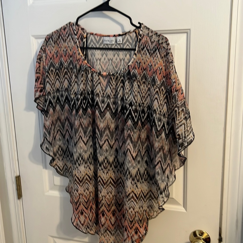 Kim Rogers Short sleeve flutter blouse 1X